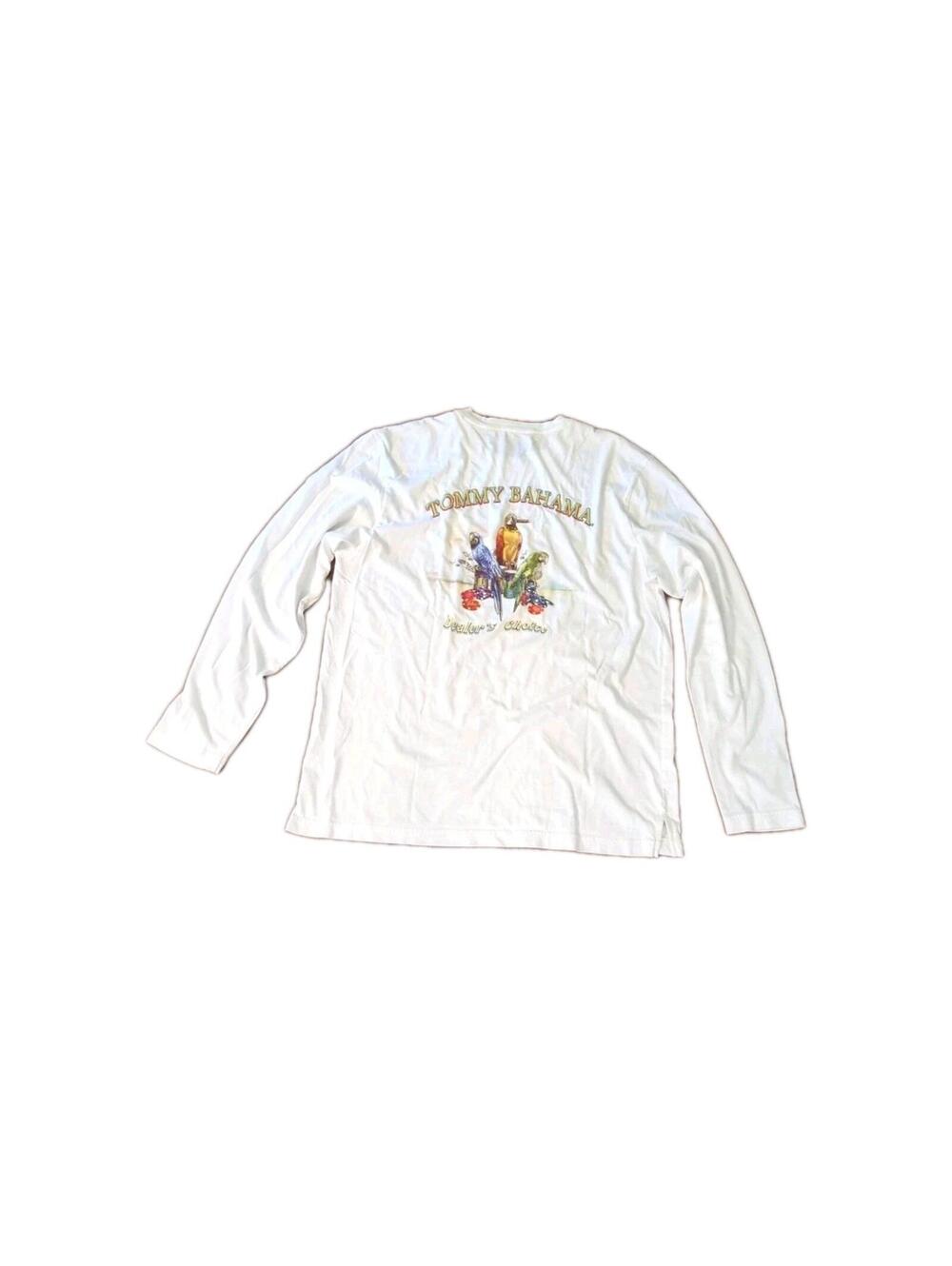 L TOMMY BAHAMA White Long Sleeve Shirt Dealers CHOICE Parrots Cigar MENS